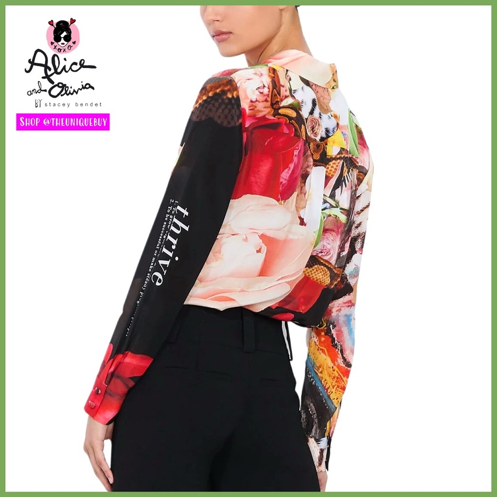 Alice + Olivia Willa Floral Multi Placket Kelly Dabbah Blouse Top